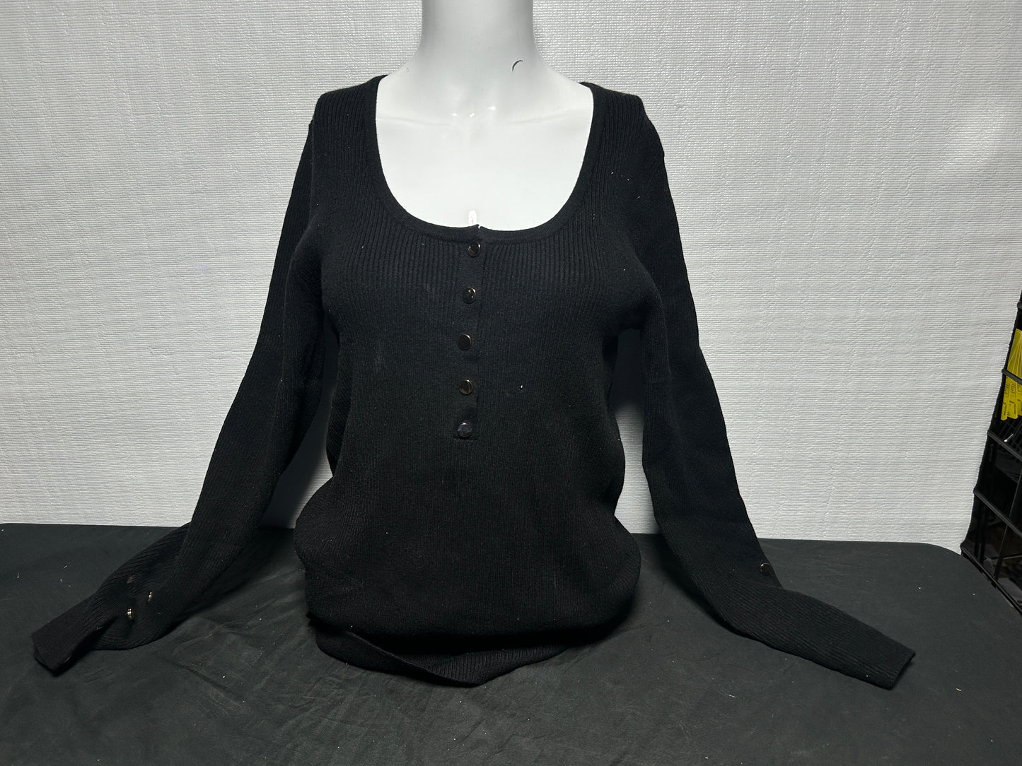 Black Long Sleeve Sweater Black Buttons L-XL (#017)