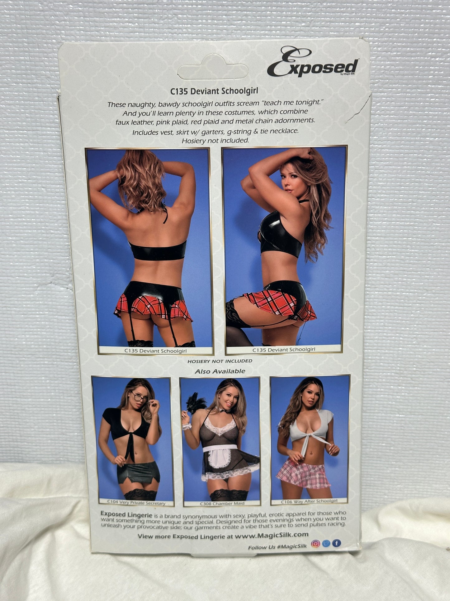 School Girl Outfit Black Bikini Leather Top, Red Plaid Skirt Size Large Extra Large (New) C135LXL