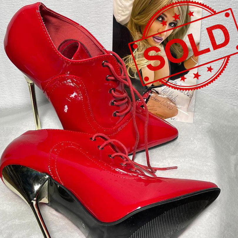 SOLD.    Red Heels from Video (Marina Used) Size 14 (Video Previews)   - After you purchase you will be instantly emailed my 20 minute video with these shoes. (#001)