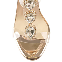 Clear Gold Gladiator Rhinestone Sandals Transparent Strappy Crystals Stiletto Heels Size 15 #202