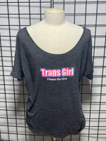 Trans Girl "Please Be Nice) Scoop Neck Tri-Blend Top Charcoal (Choose Size)